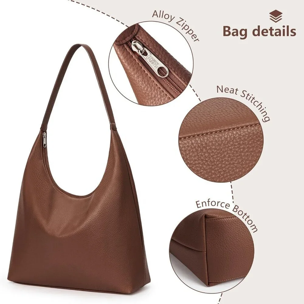Vegan Leather Tote Bag Large Capacity Work Travel Shoulder Purse